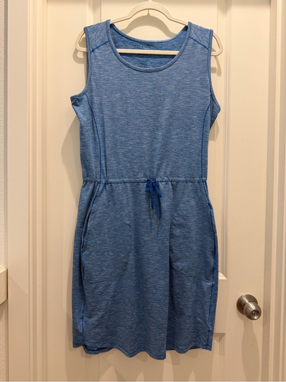 Columbia Sleeveless Drawstring Midi Dress in Light Blue